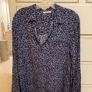 Blue Leopard Print Button Down blouse